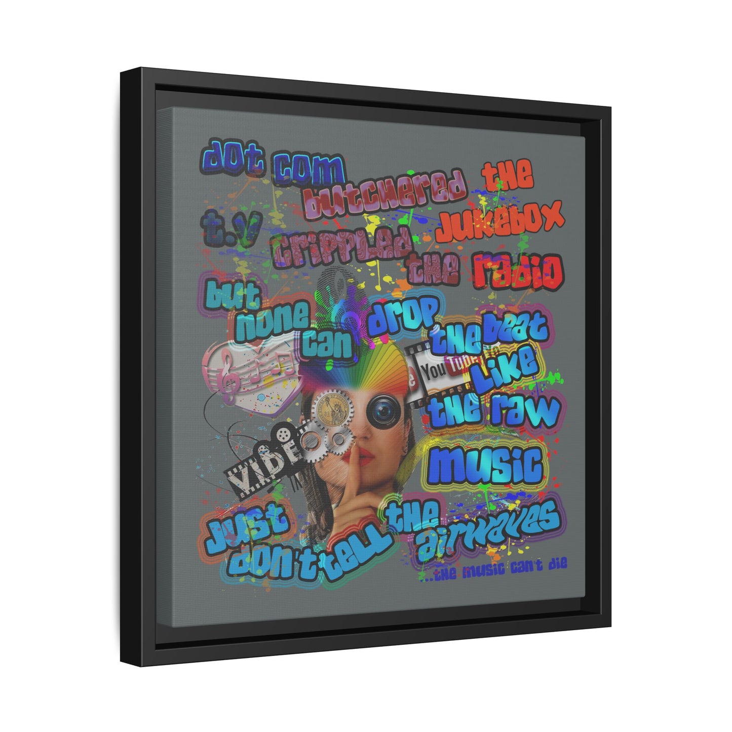 drop the beat - framed canvas art (dark grey)