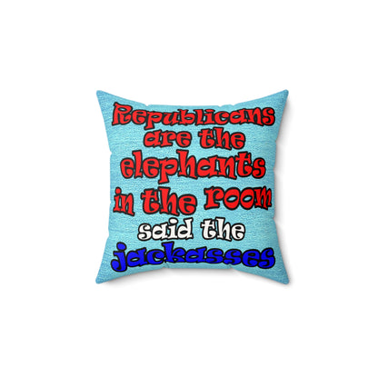 donkeys and elephants - Faux Suede Square Pillow - (faded blue)