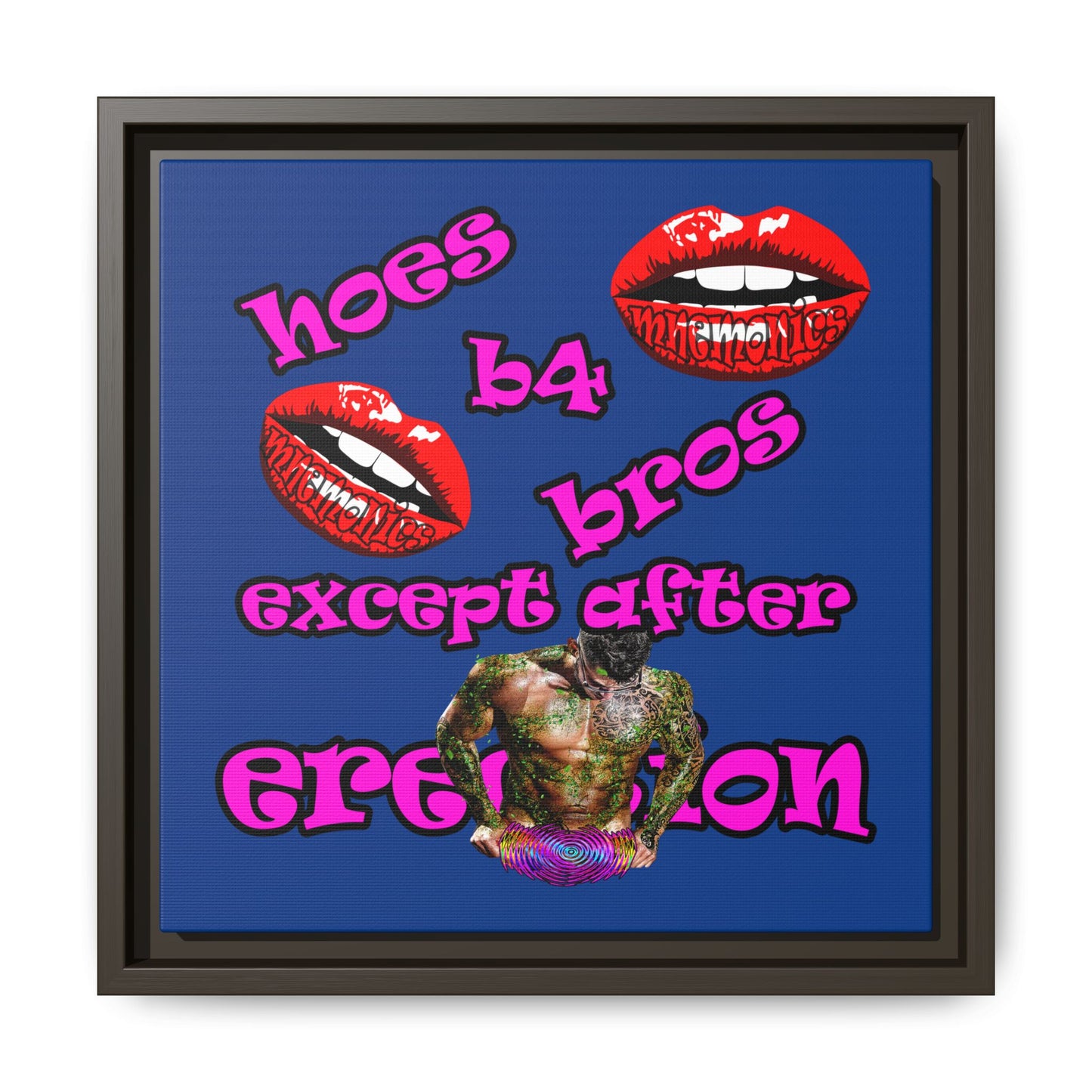 hoes b4 bros - framed canvas art (dark blue)