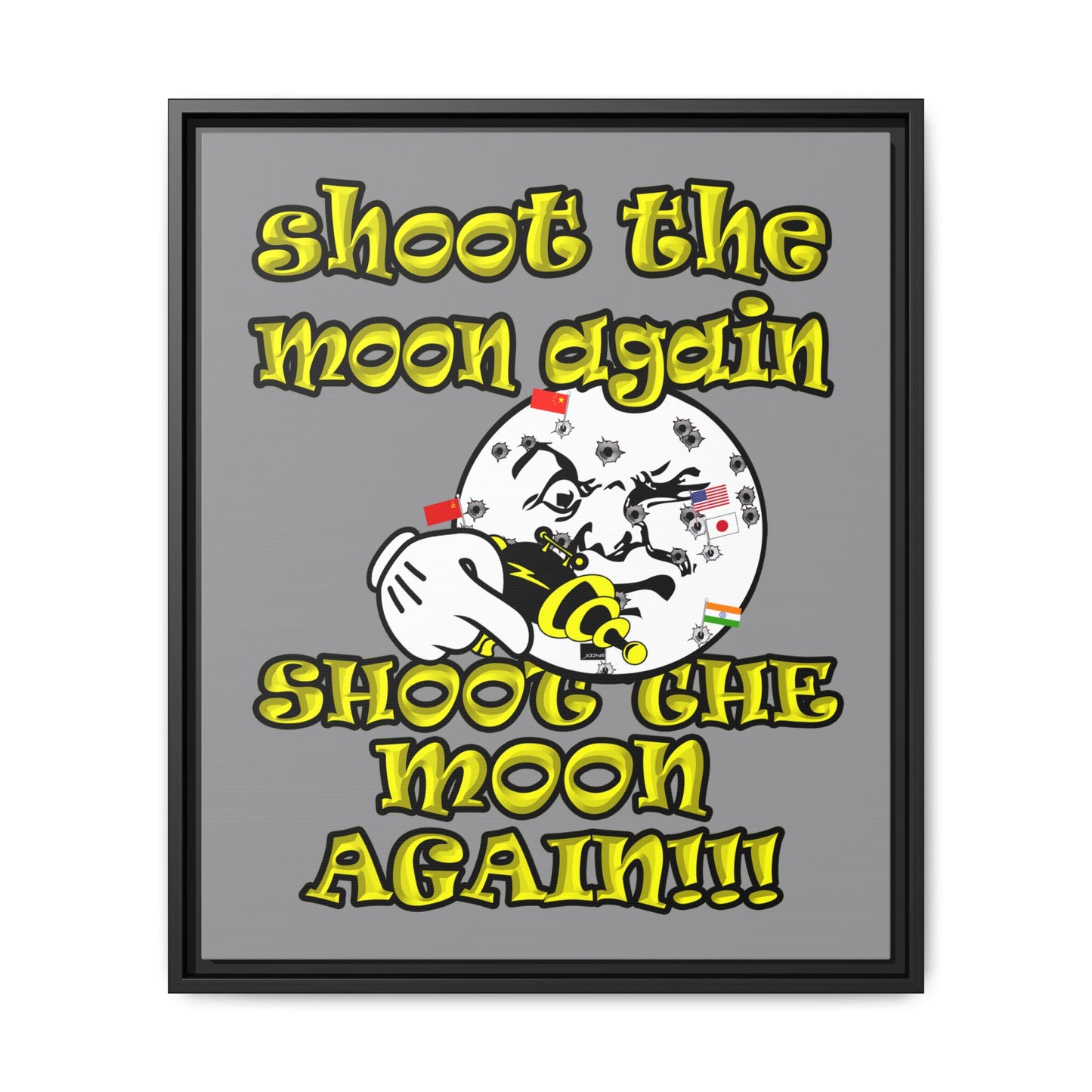 shoot the moon again - framed canvas art (grey)