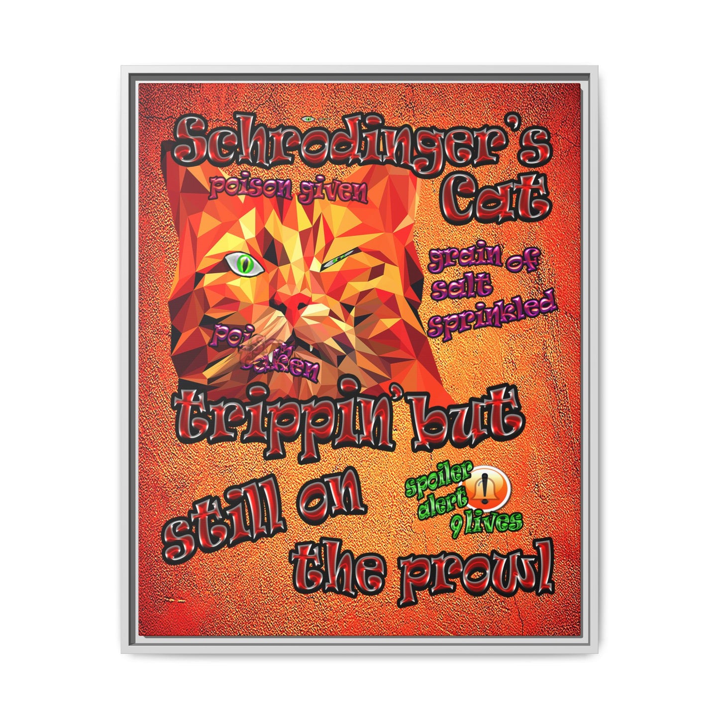schrodinger's cat - framed canvas art (burnt orange)