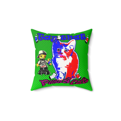 tag that - Faux Suede Square Pillow - (logo green)