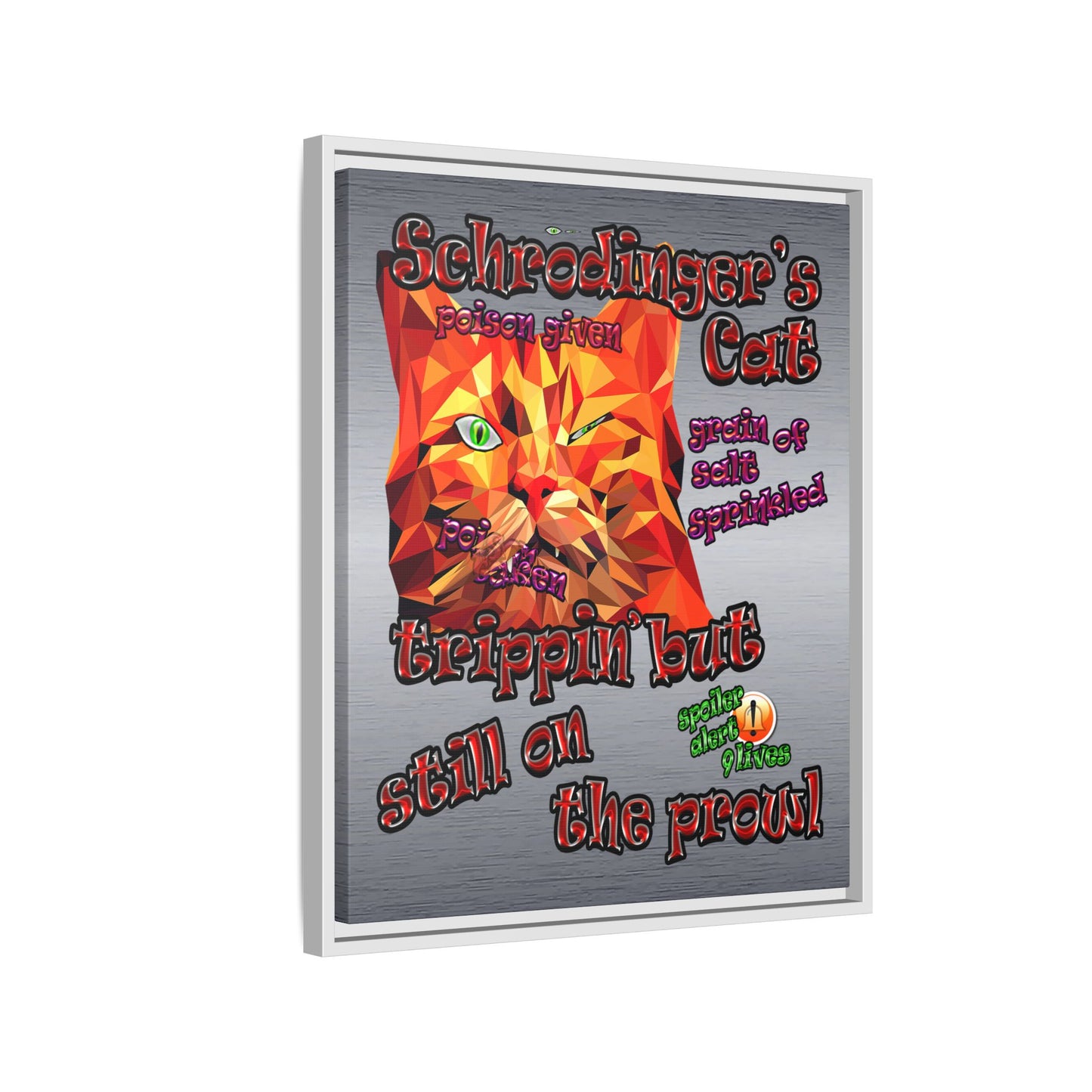 schrodinger's cat - framed canvas art (brushed nickel)
