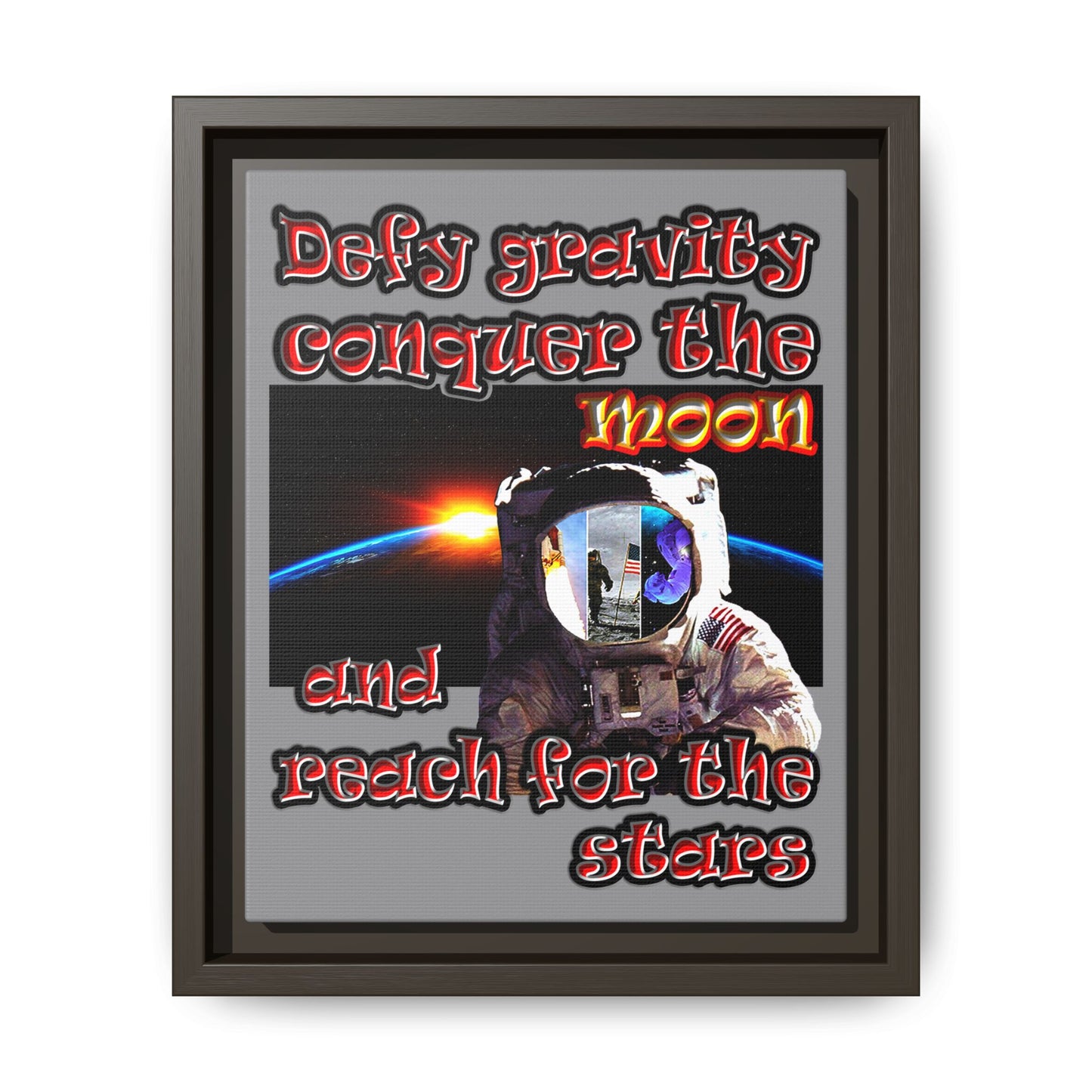 defy conquer reach - framed canvas art (grey)