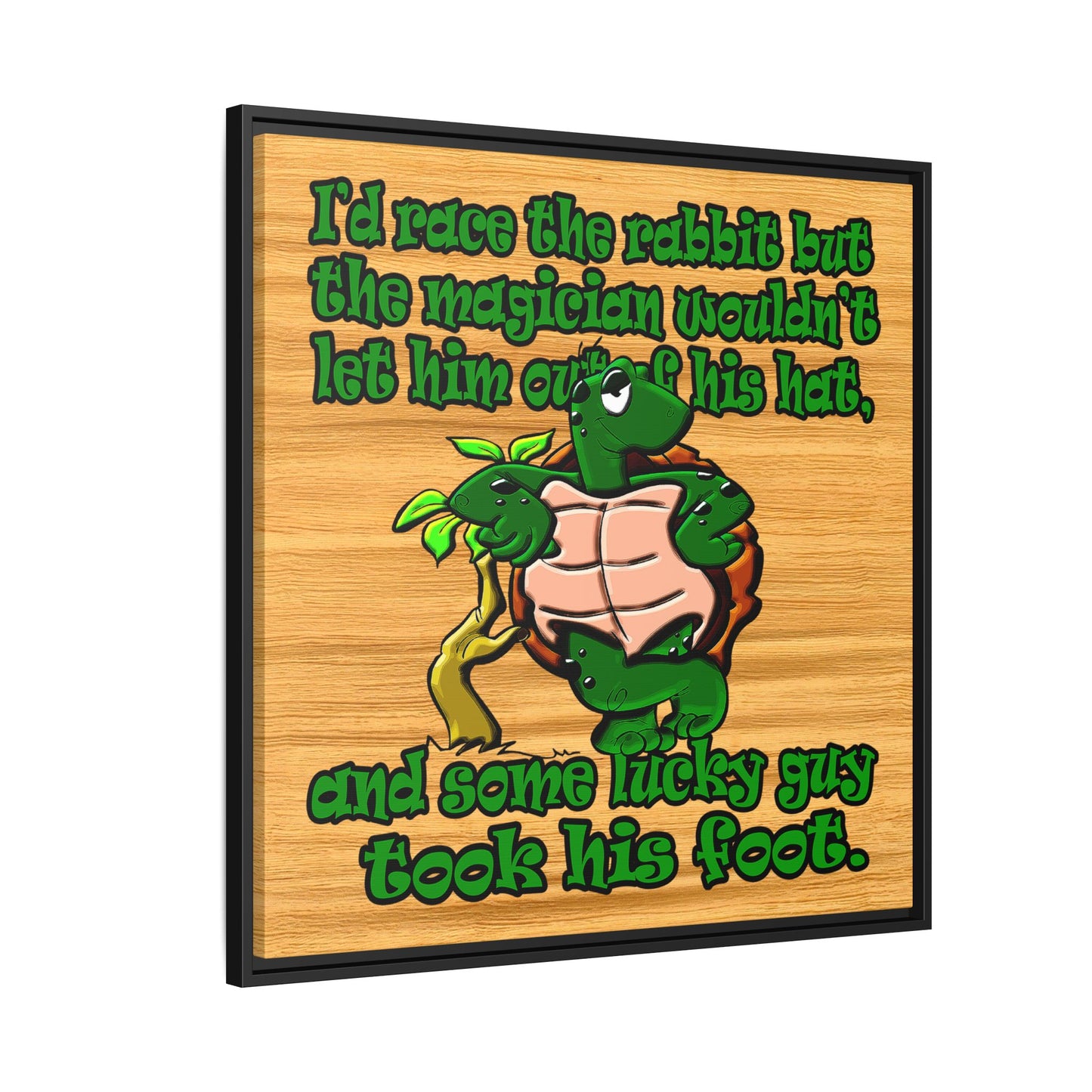 turtle race - framed canvas art (butterscotch wood finish)