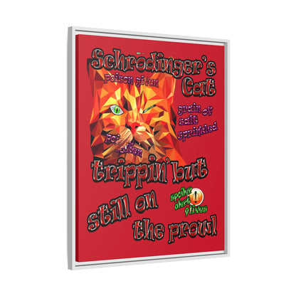 schrodinger's cat - framed canvas art (dark red)