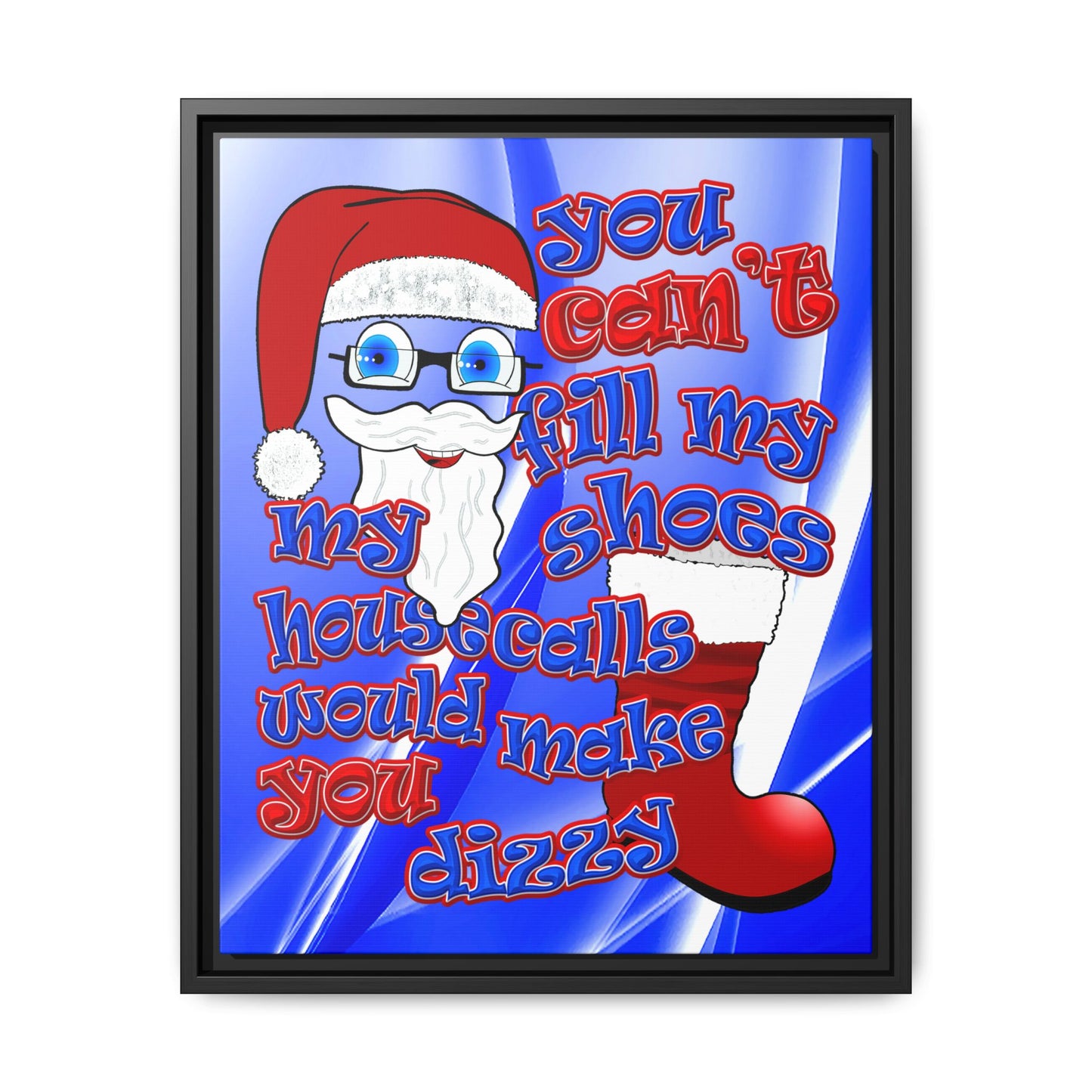 santa's shoes - framed canvas art (blue-white wave)