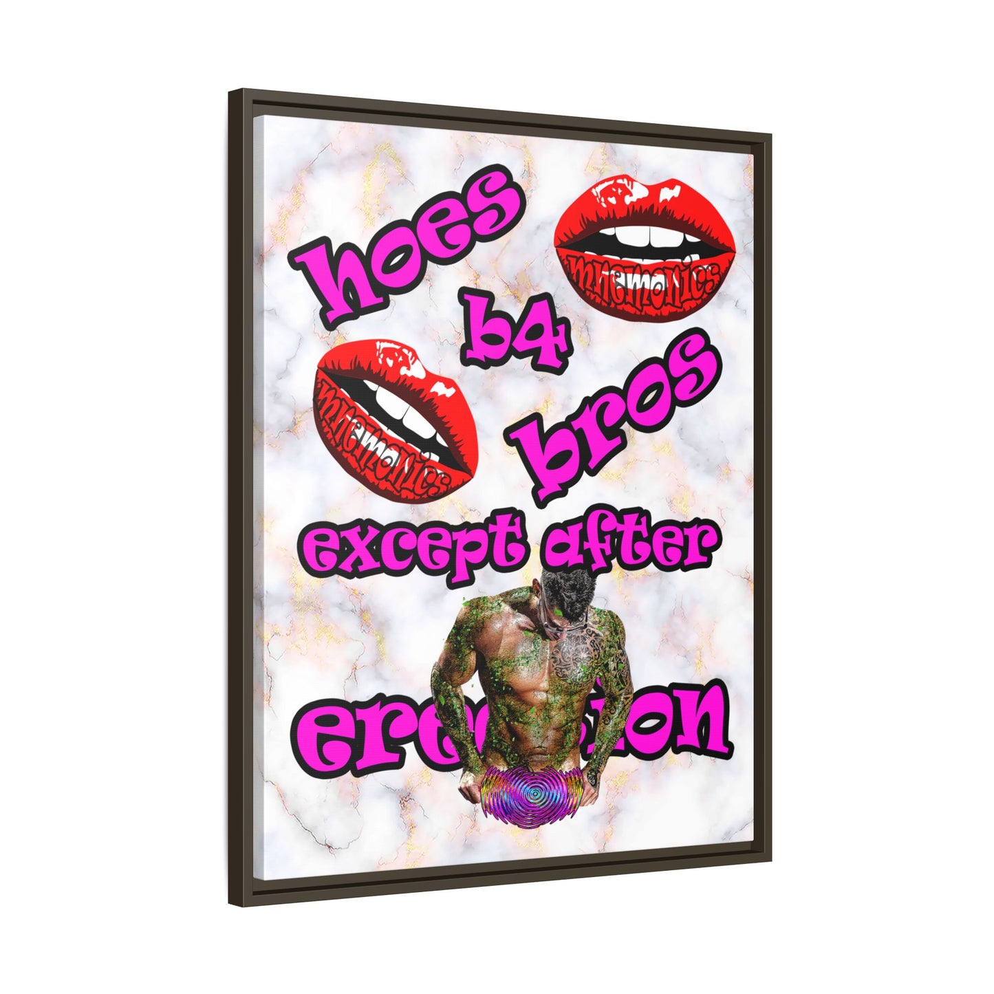 hoes b4 bros - framed canvas art (white marble)