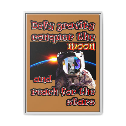 defy conquer reach - framed canvas art (light brown)