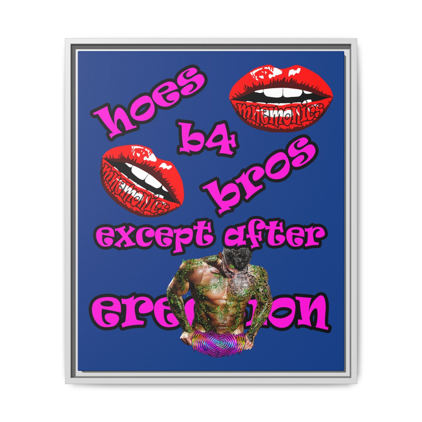 hoes b4 bros - framed canvas art (dark blue)