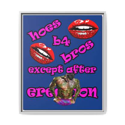 hoes b4 bros - framed canvas art (dark blue)