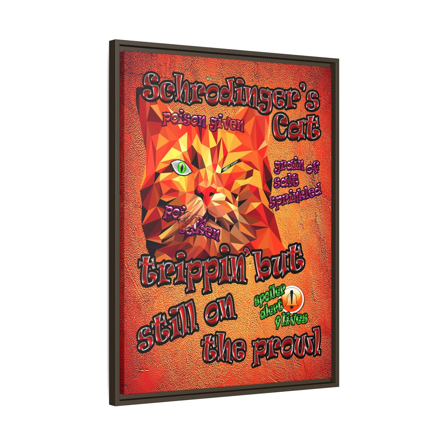 schrodinger's cat - framed canvas art (burnt orange)