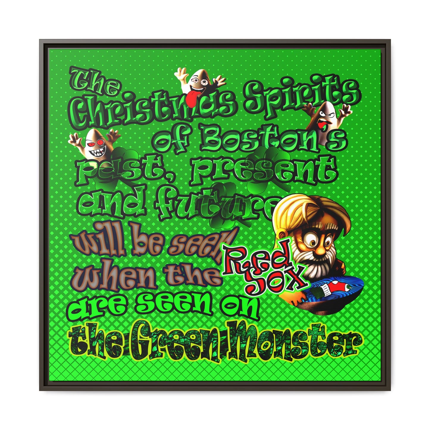 christmas spirits of boston - framed canvas art (logo green)