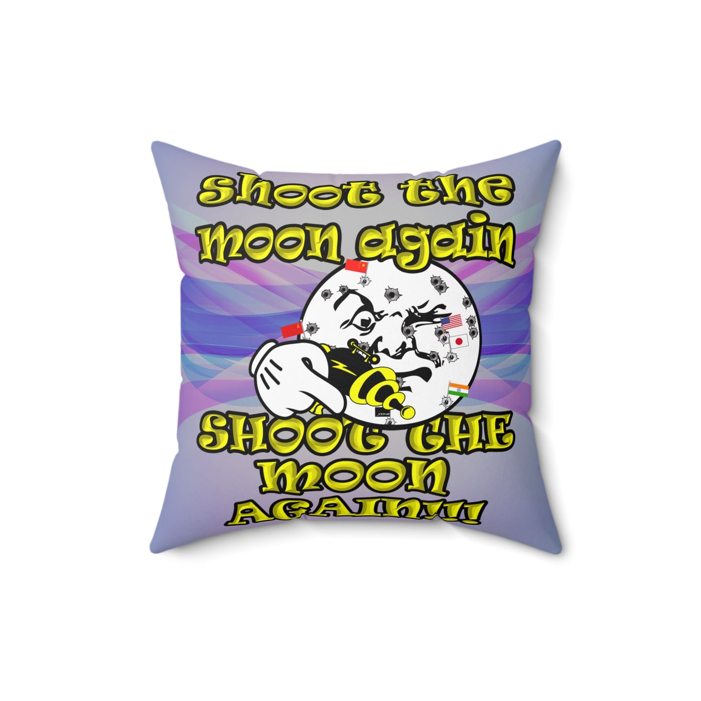 shoot the moon again - Spun Polyester Square Pillow - (light blue-pink wave)