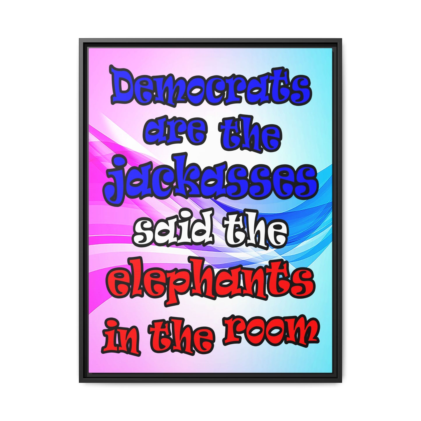 donkeys and elephants - framed canvas art (light blue-pink wave)
