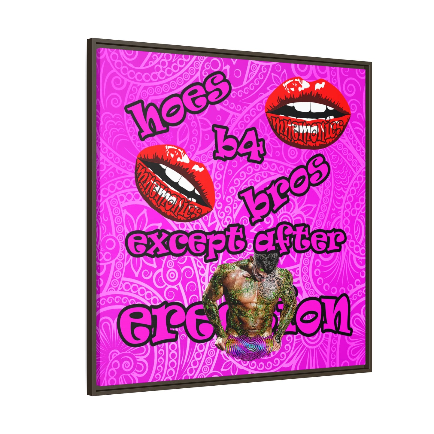 hoes b4 bros - framed canvas art (pink swirl)