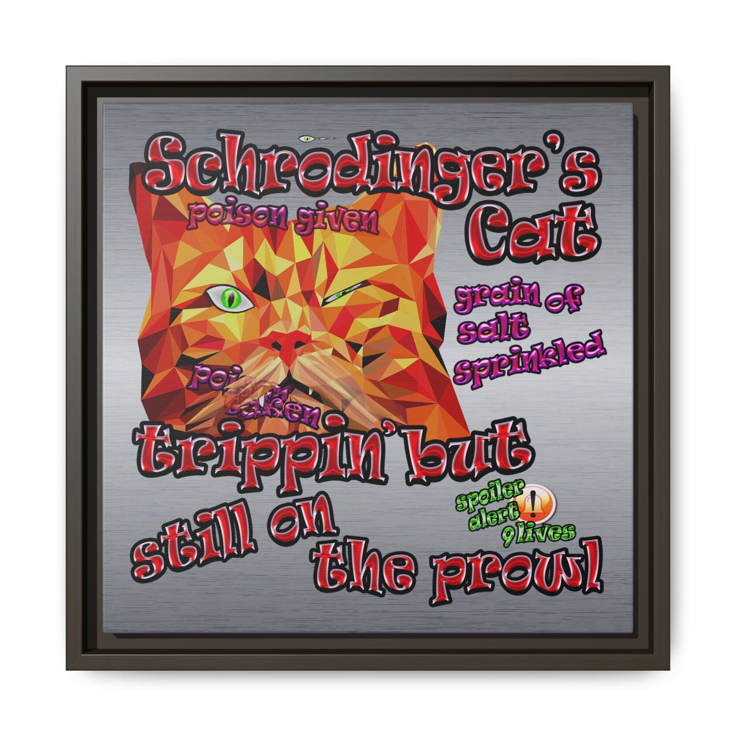 schrodinger's cat - framed canvas art (brushed nickel)