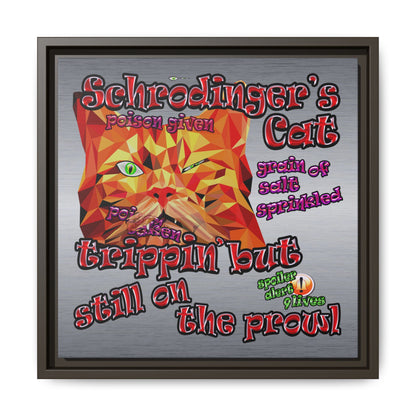 schrodinger's cat - framed canvas art (brushed nickel)