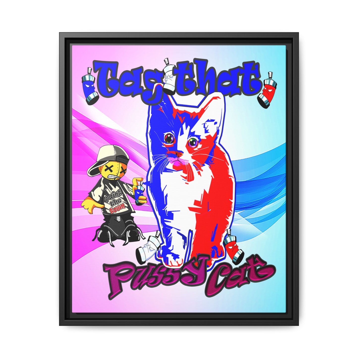 tag that - framed canvas art (light blue-pink wave)