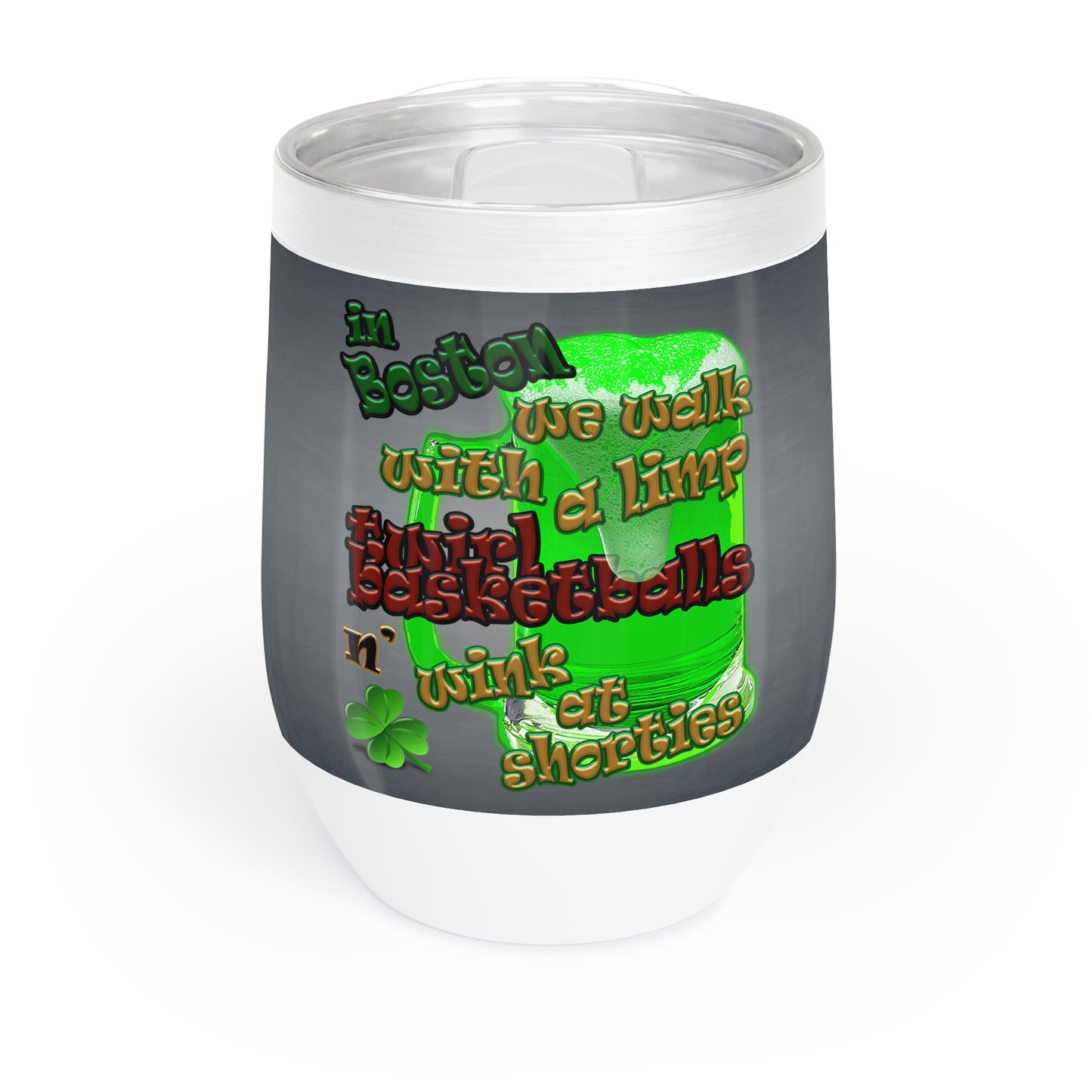 celtics logo - Chill Wine Tumbler (grey-light grey)