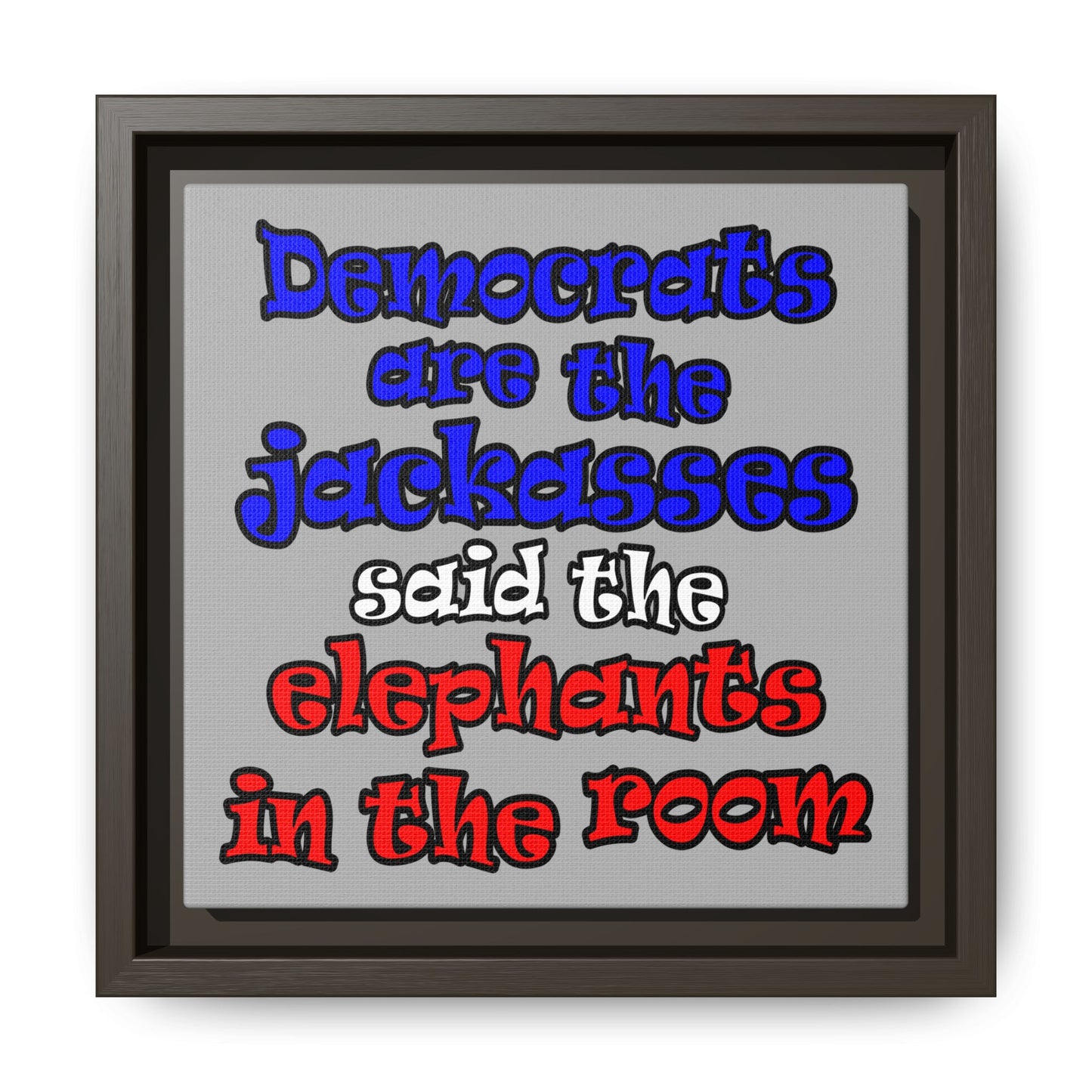 donkeys and elephants - framed canvas art (light grey)