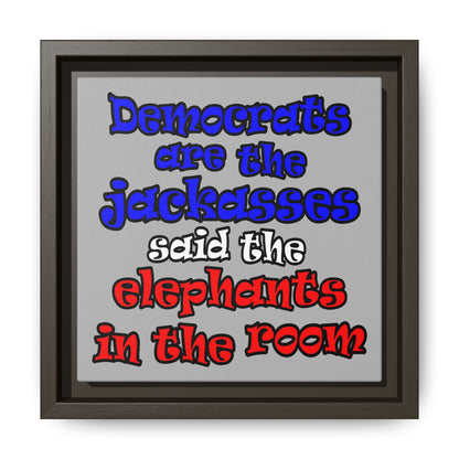 donkeys and elephants - framed canvas art (light grey)