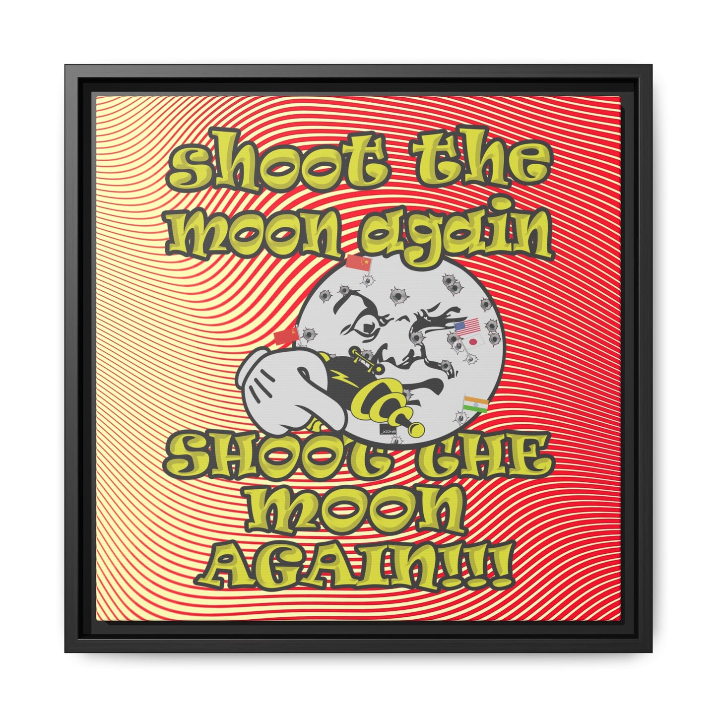 shoot the moon again - framed canvas art (yellow-orange wave)