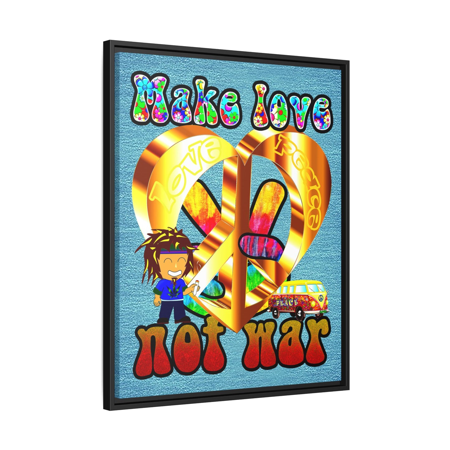 love peace - framed canvas art (faded blue)