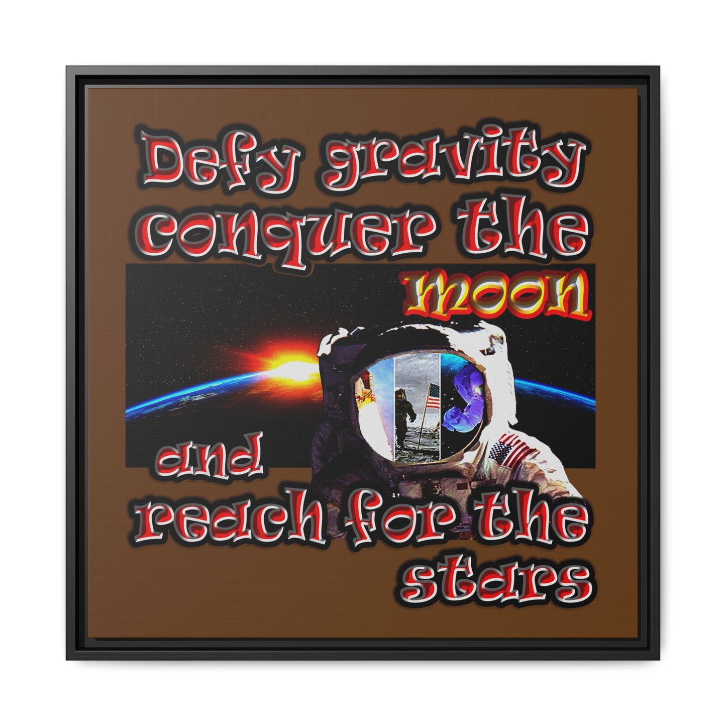 defy conquer reach - framed canvas art (brown)
