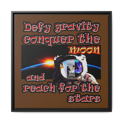 defy conquer reach - framed canvas art (brown)