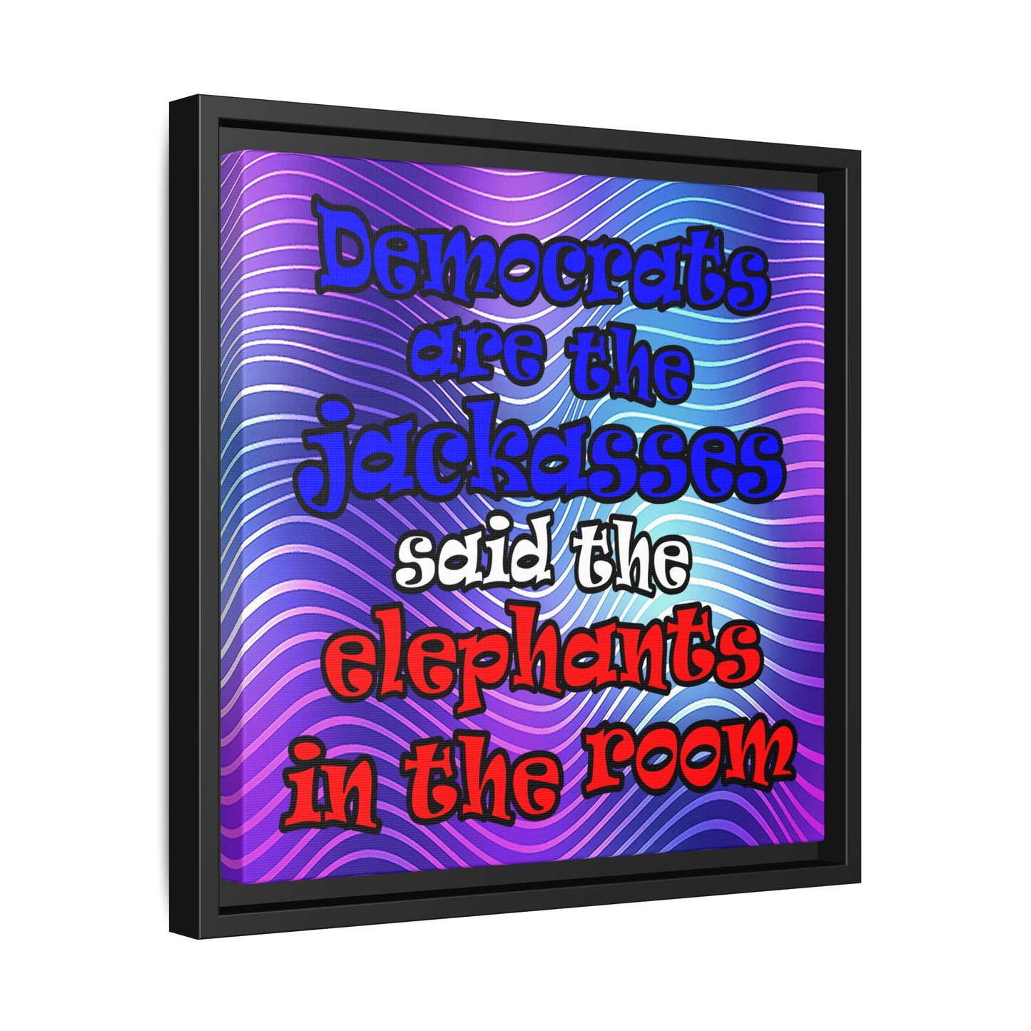 donkeys and elephants - framed canvas art (purple wave)