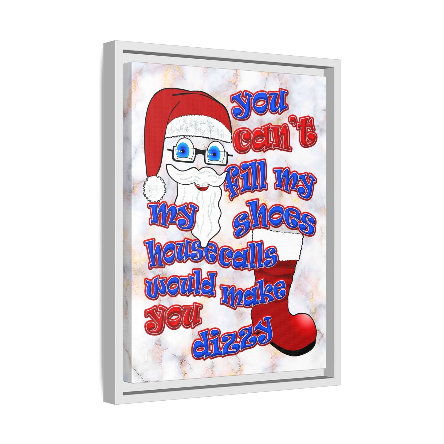 santa's shoes - framed canvas art (white marble)