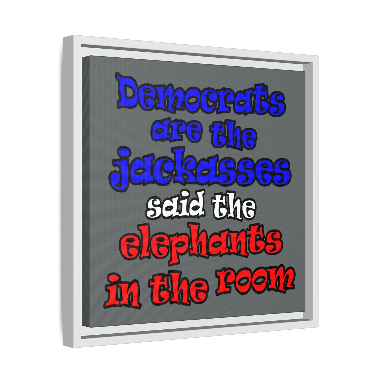 donkeys and elephants - framed canvas art (dark grey)