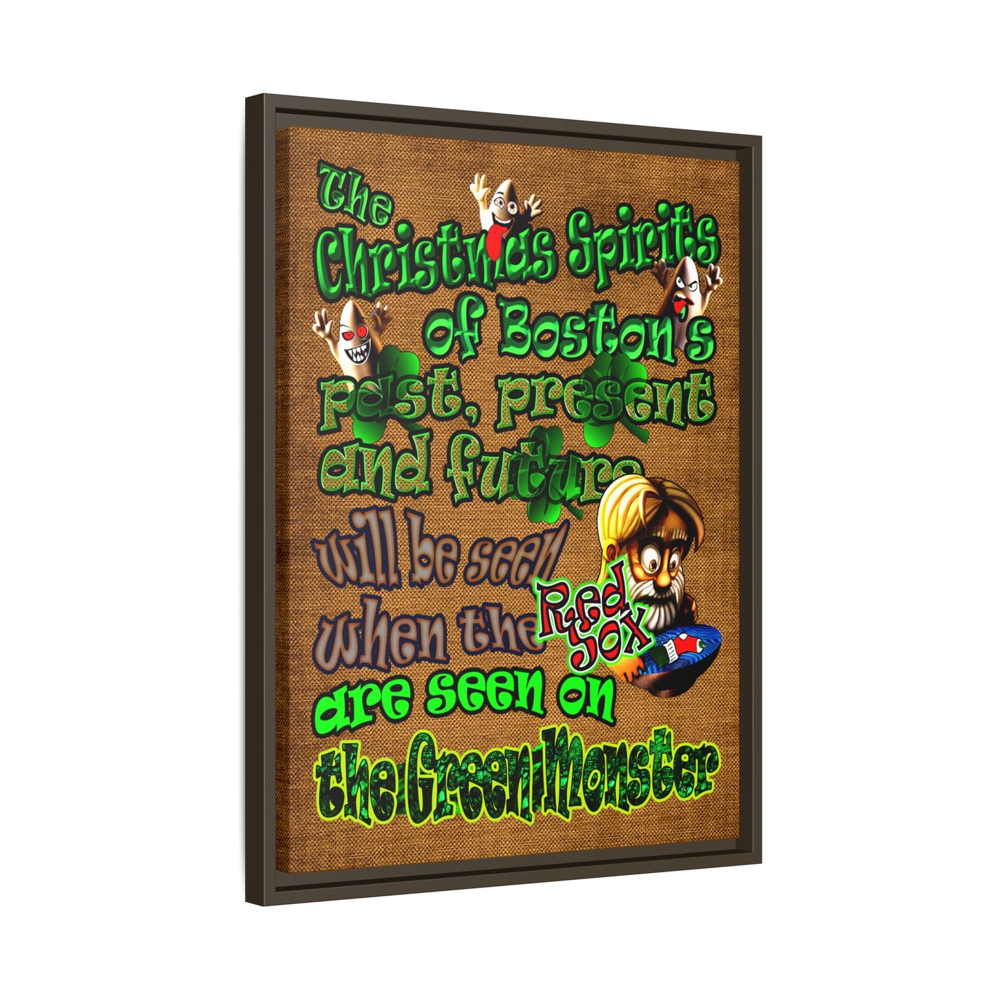christmas spirits of boston - framed canvas art (brown papyrus)
