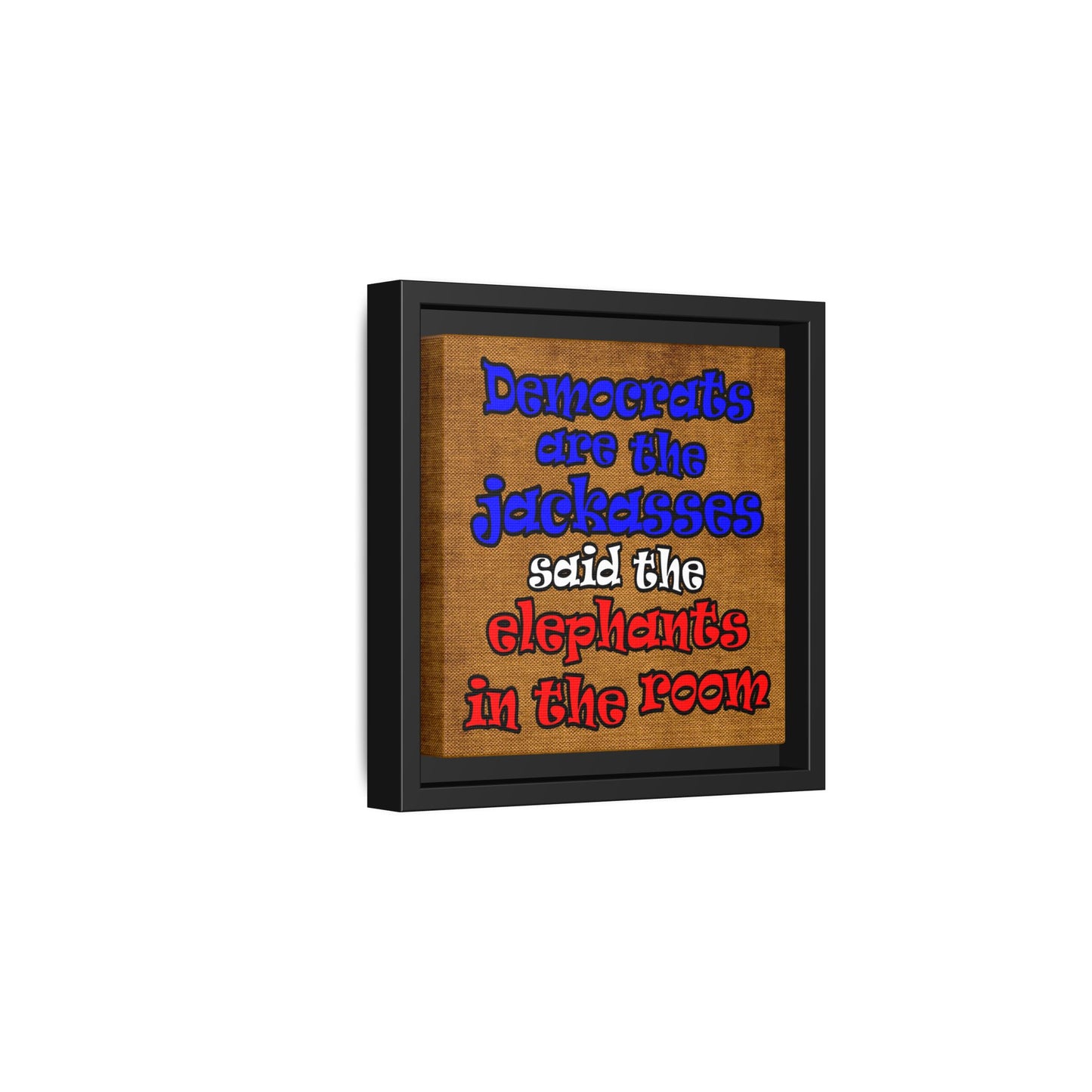 donkeys and elephants - framed canvas art (brown papyrus)