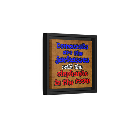 donkeys and elephants - framed canvas art (brown papyrus)