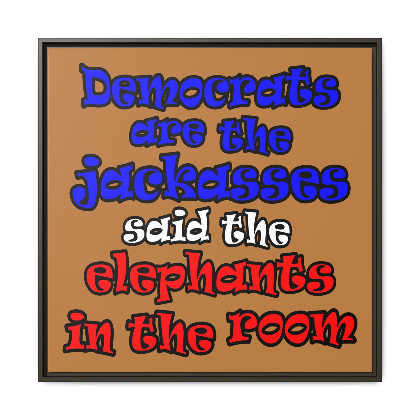 donkeys and elephants - framed canvas art (light brown)