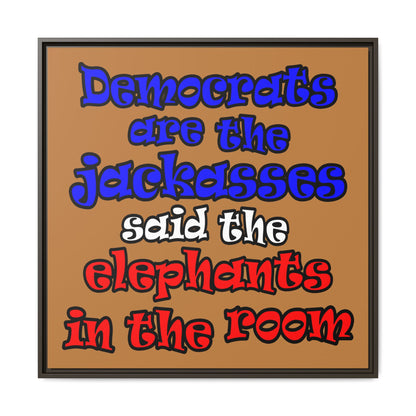 donkeys and elephants - framed canvas art (light brown)