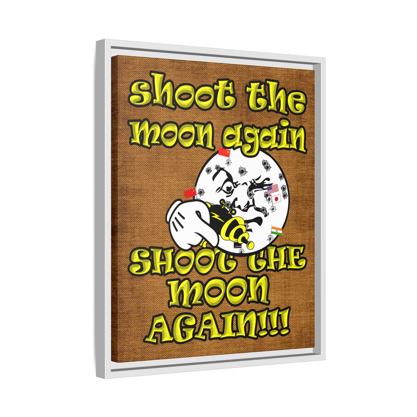 shoot the moon again - framed canvas art (brown papyrus)