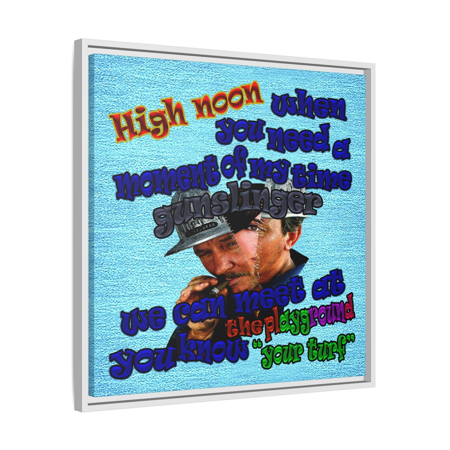 high noon - framed canvas art (faded blue)