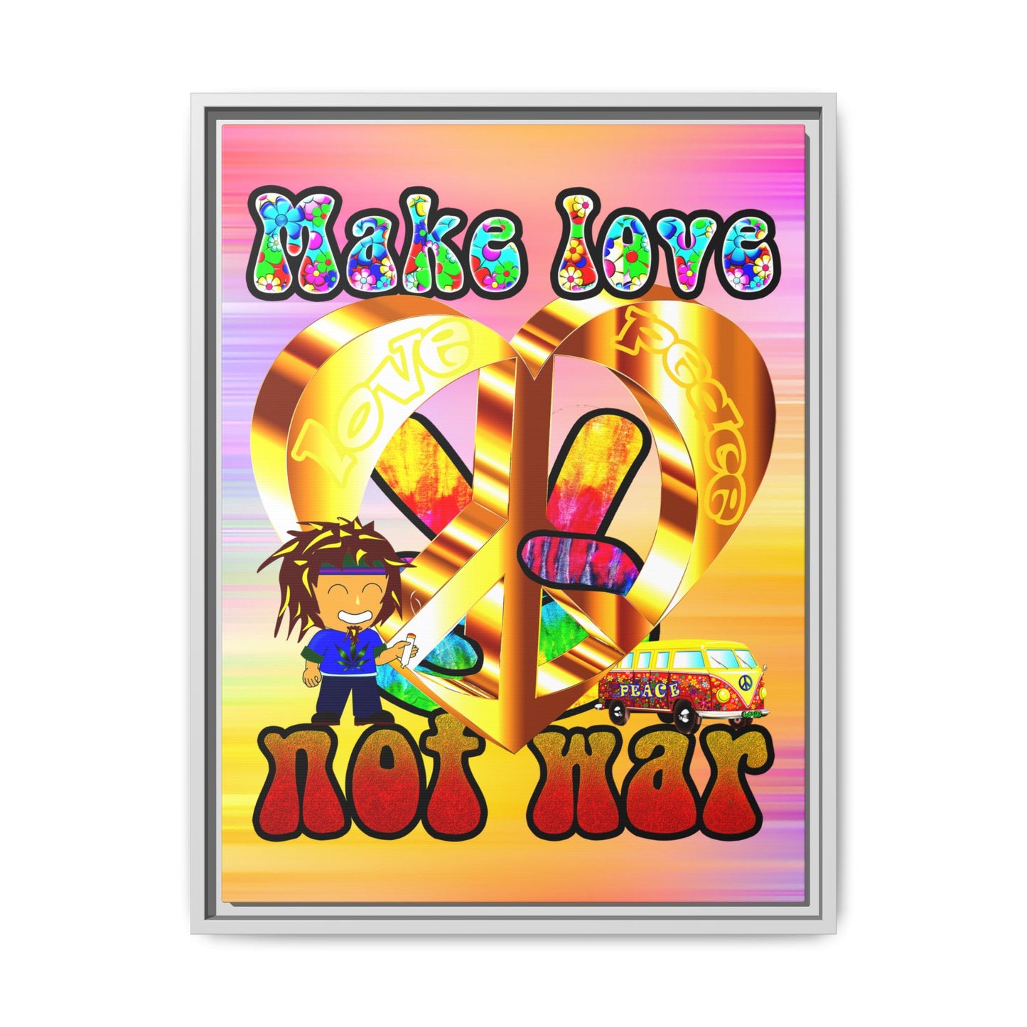 love peace - framed canvas art (color blur)