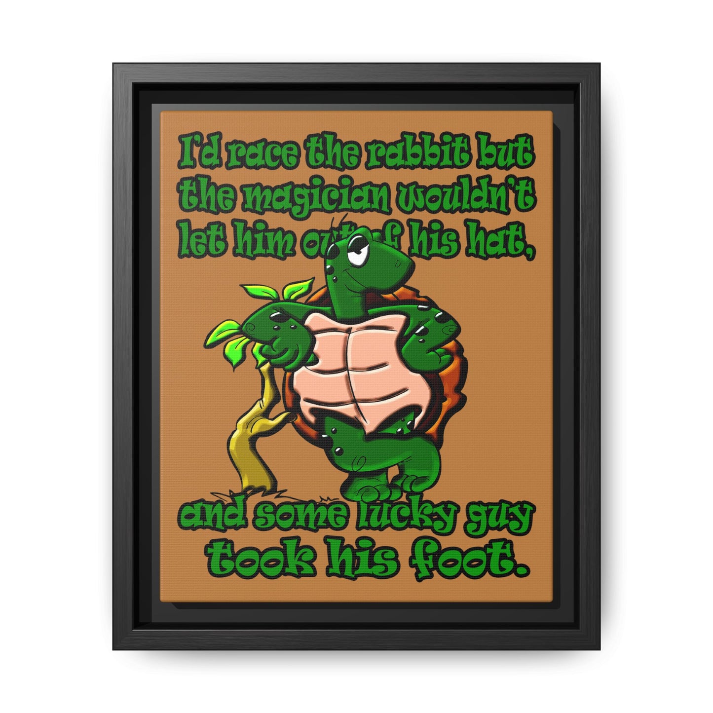 turtle race - framed canvas art (light brown)