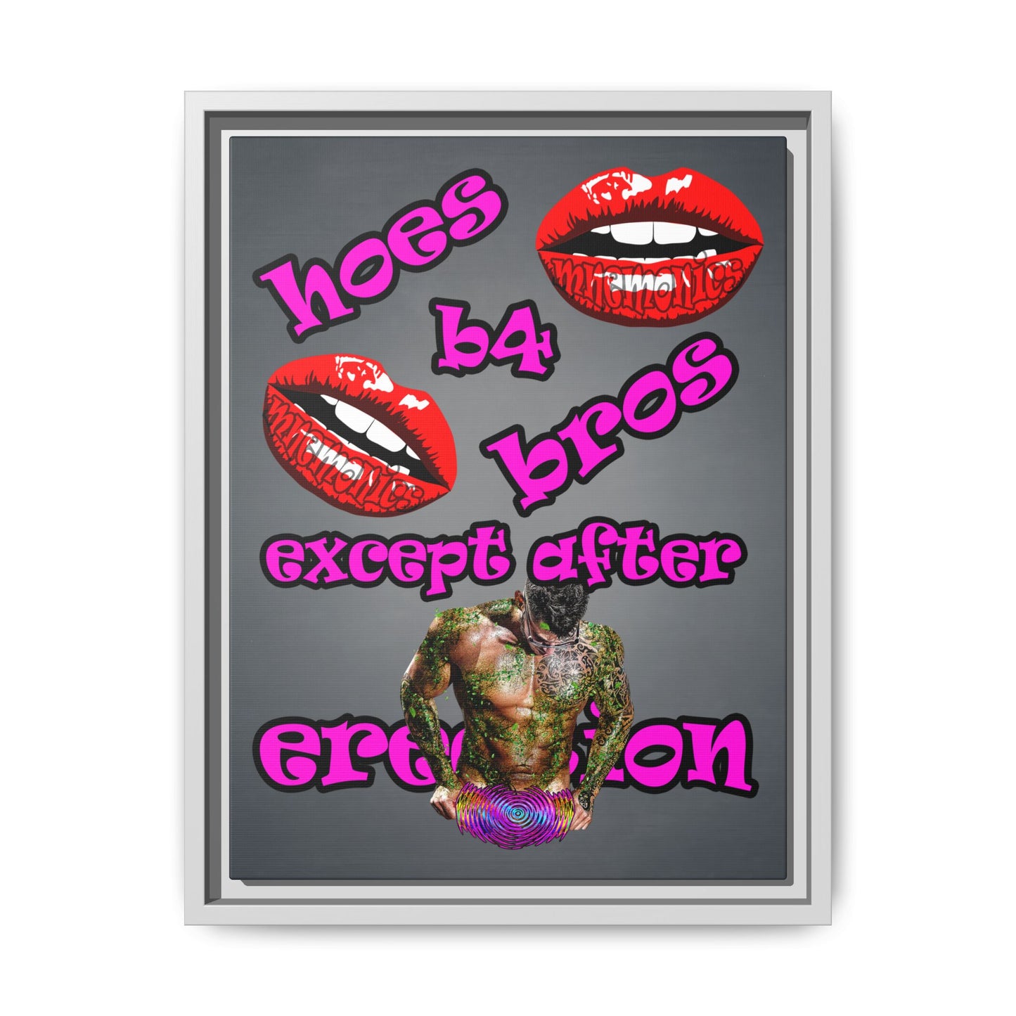 hoes b4 bros - framed canvas art (grey-light grey)
