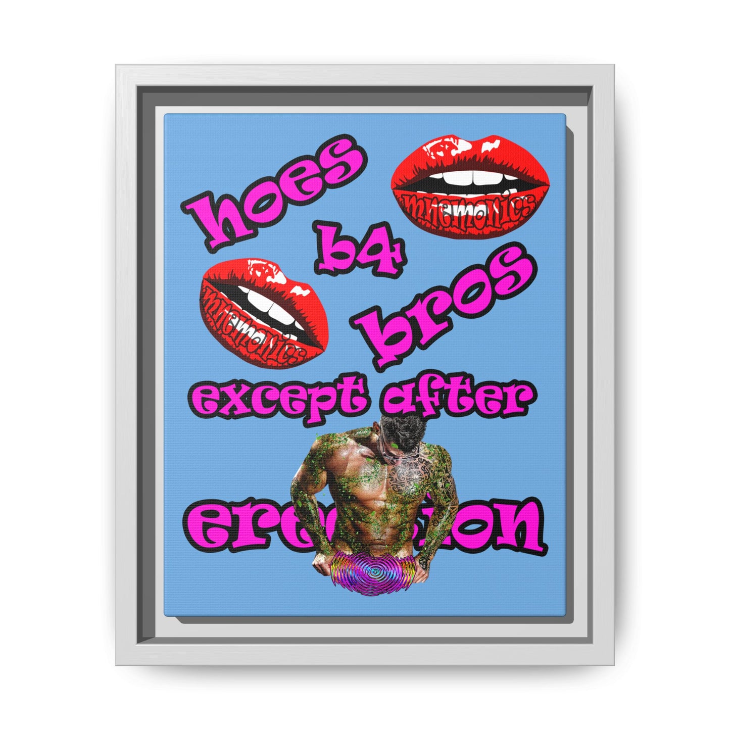 hoes b4 bros - framed canvas art (light blue)
