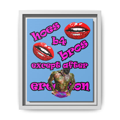 hoes b4 bros - framed canvas art (light blue)