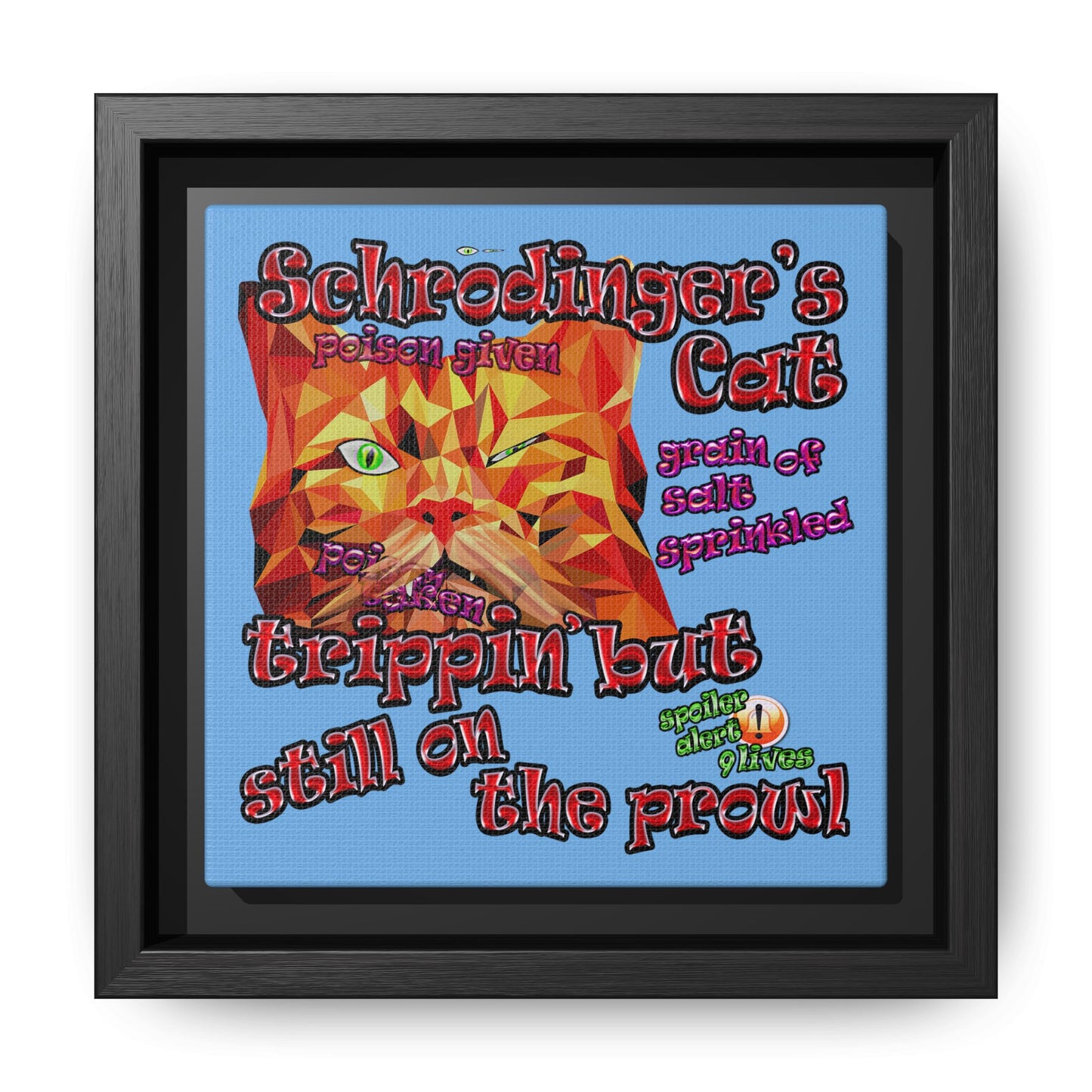 schrodinger's cat - framed canvas art (light blue)