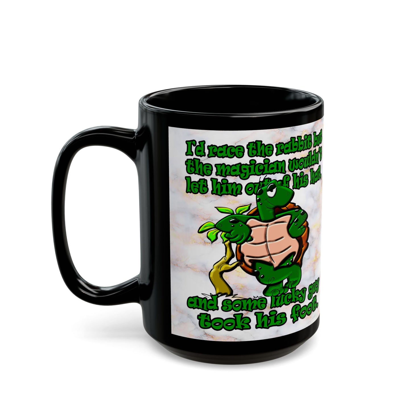 turtle race - Black Mug (white marble)