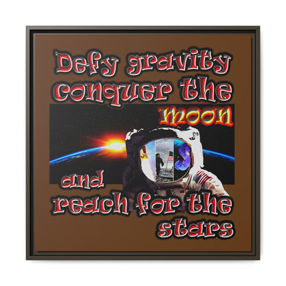 defy conquer reach - framed canvas art (brown)