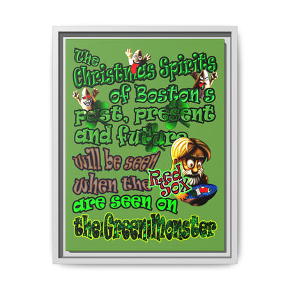 christmas spirits of boston - framed canvas art (green)