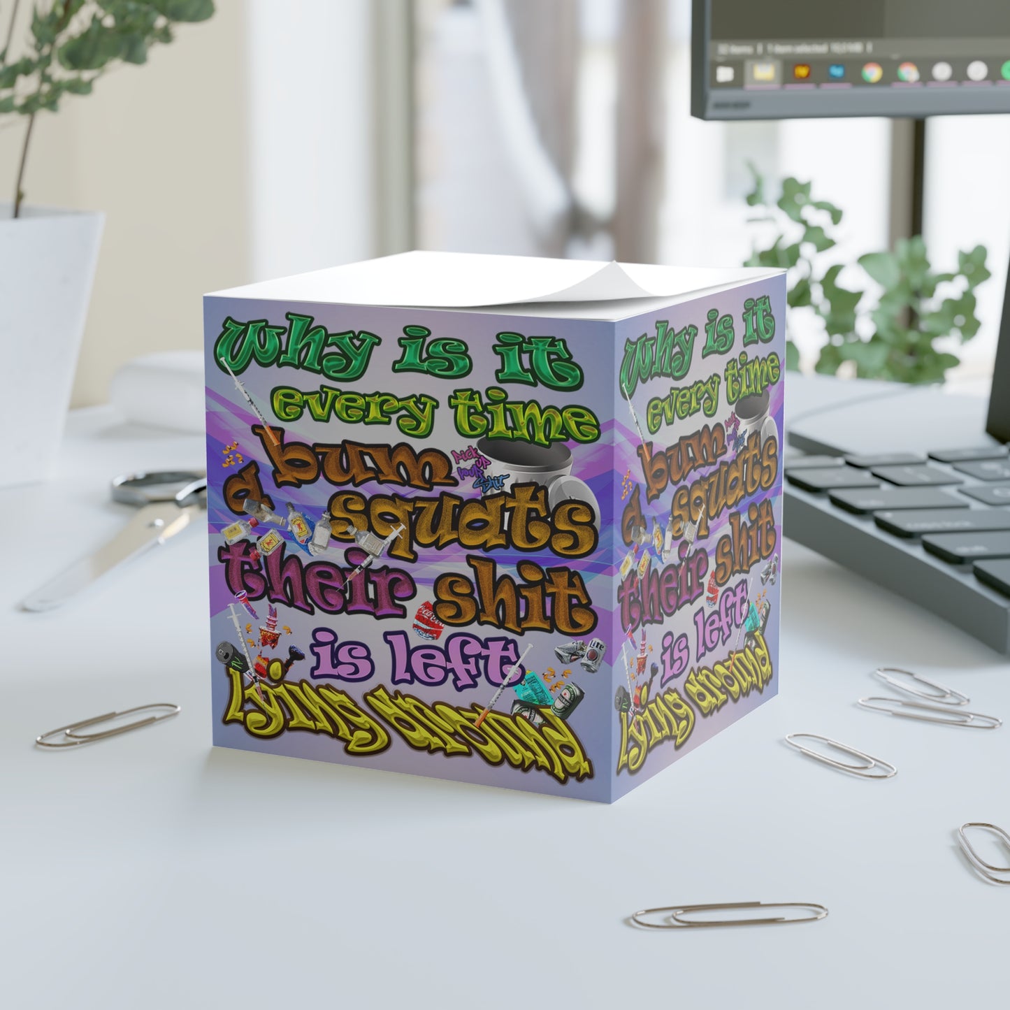 the bum's shit - note cube (light blue-pink wave)